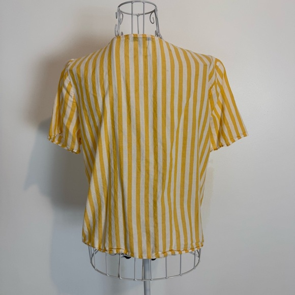 Madewell Agency Tie-Front Button Top Pompano Stripe cotton SZ M white yellow - Picture 6 of 9